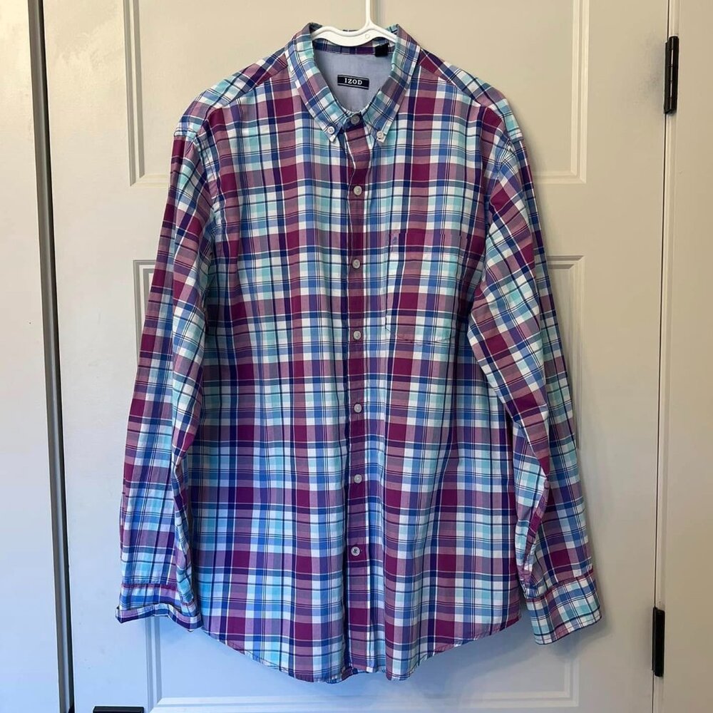 IZOD Men's Plaid Button-Up Shirt, Size L